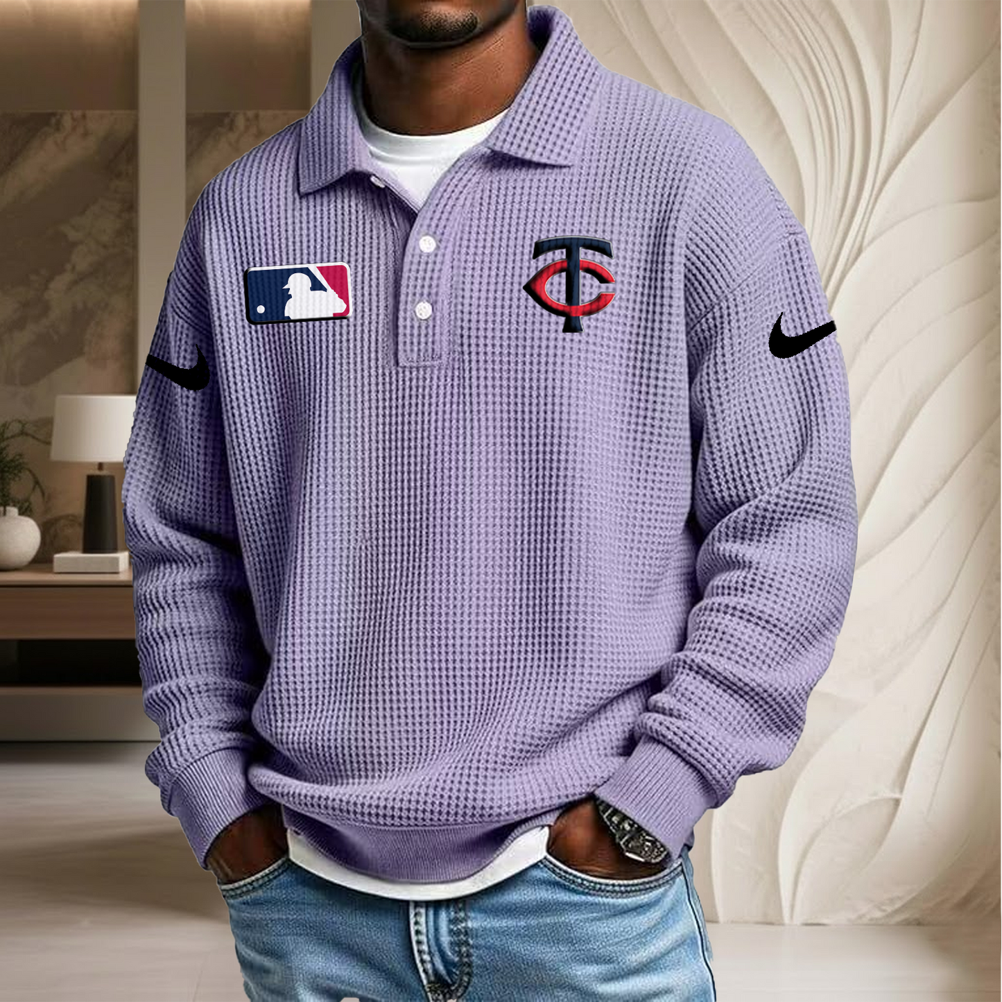 MLB x MIN Waffle Three Button Lapel Polo HLP HLPHUONG