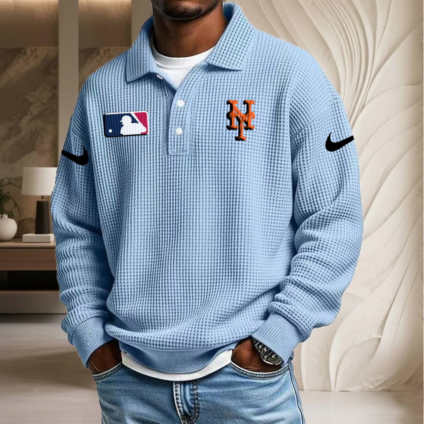 MLB x NYM Waffle Three Button Lapel Polo HLP HLPHUONG