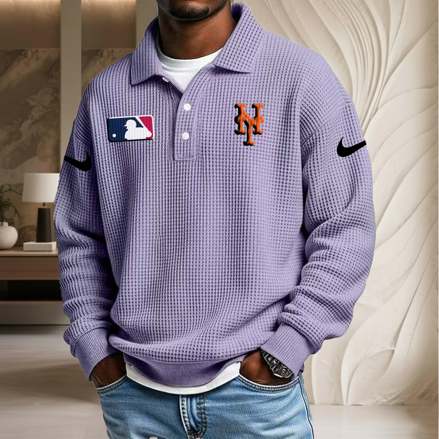 MLB x NYM Waffle Three Button Lapel Polo HLP HLPHUONG