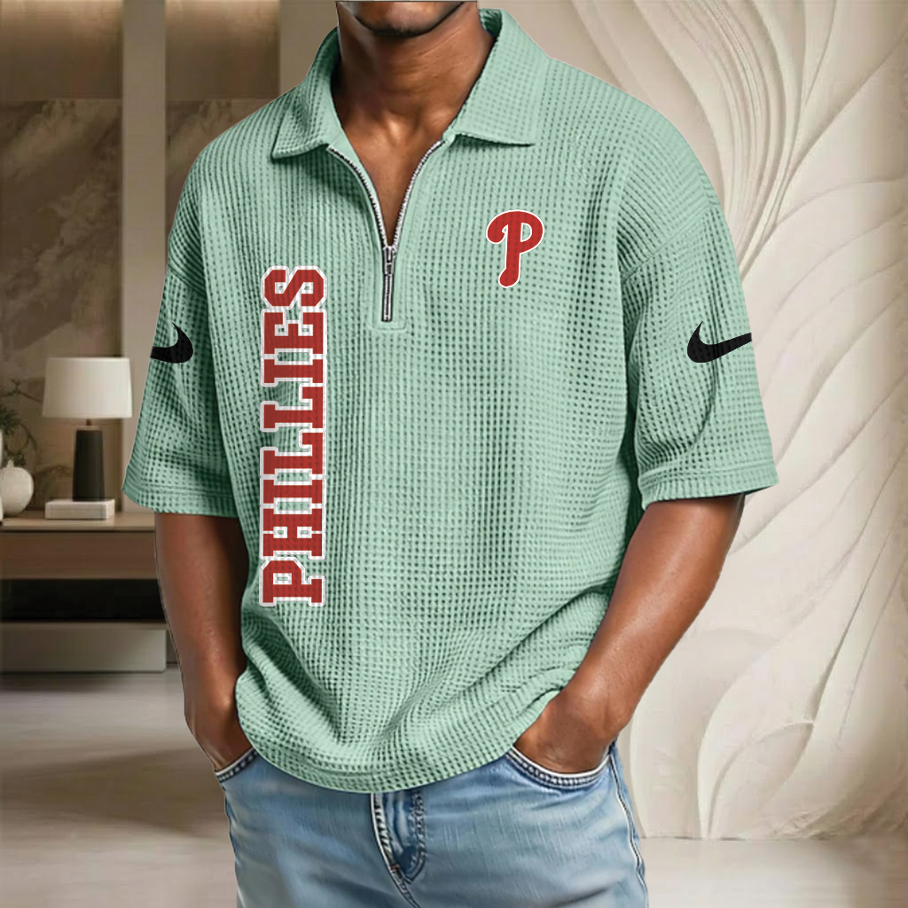 MLB x PHI Baseball Waffle Half-Zip Polo Shirt HLP HLPHUONG