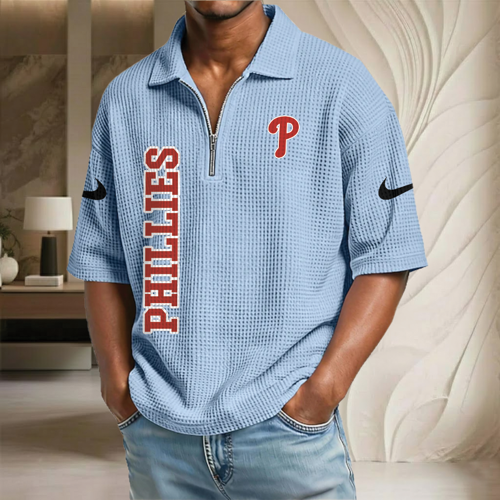 MLB x PHI Baseball Waffle Half-Zip Polo Shirt HLP HLPHUONG