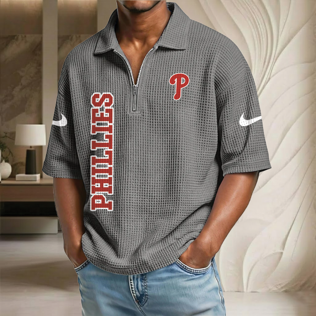 MLB x PHI Baseball Waffle Half-Zip Polo Shirt HLP HLPHUONG