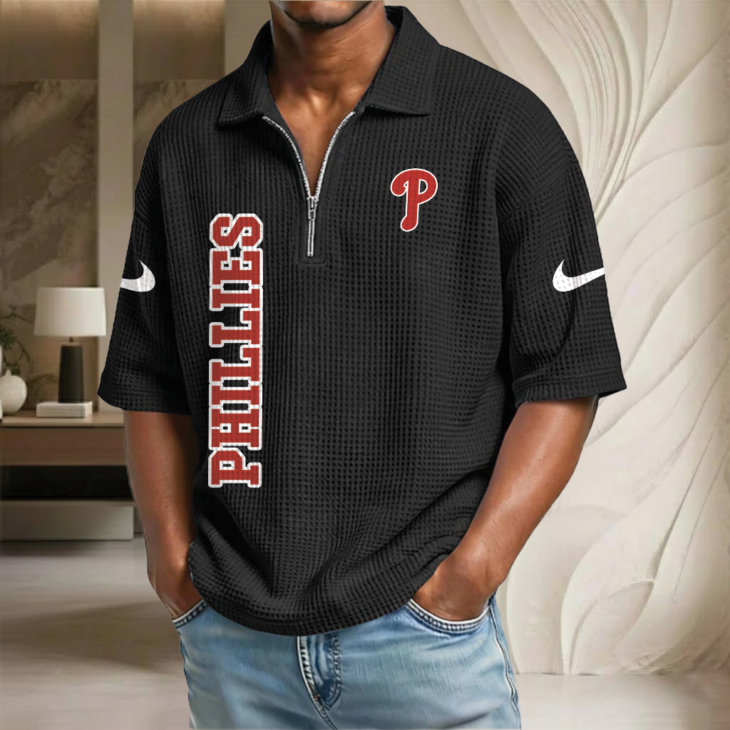 MLB x PHI Baseball Waffle Half-Zip Polo Shirt HLP HLPHUONG