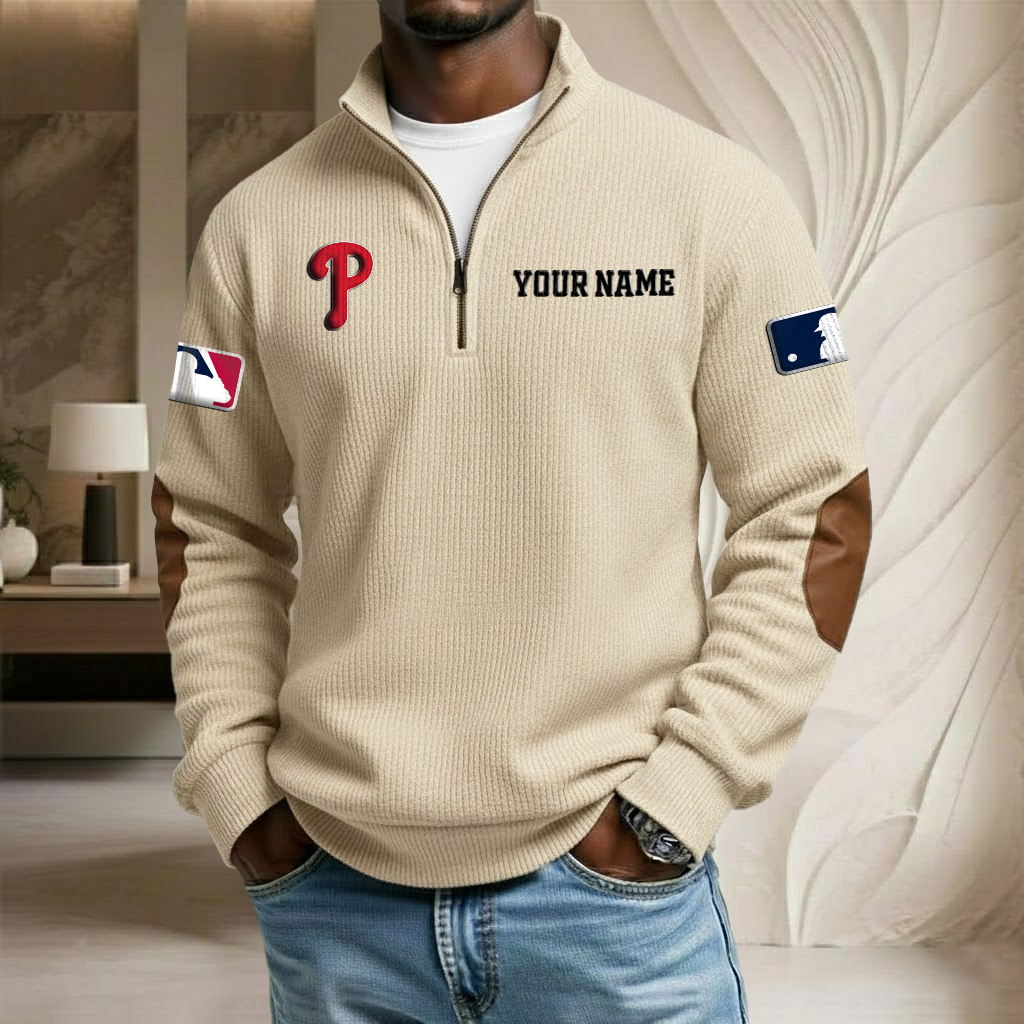 MLB x PHI Custom Name Stand Collar Half-zip Sweatshirt HLP HLPHUONG