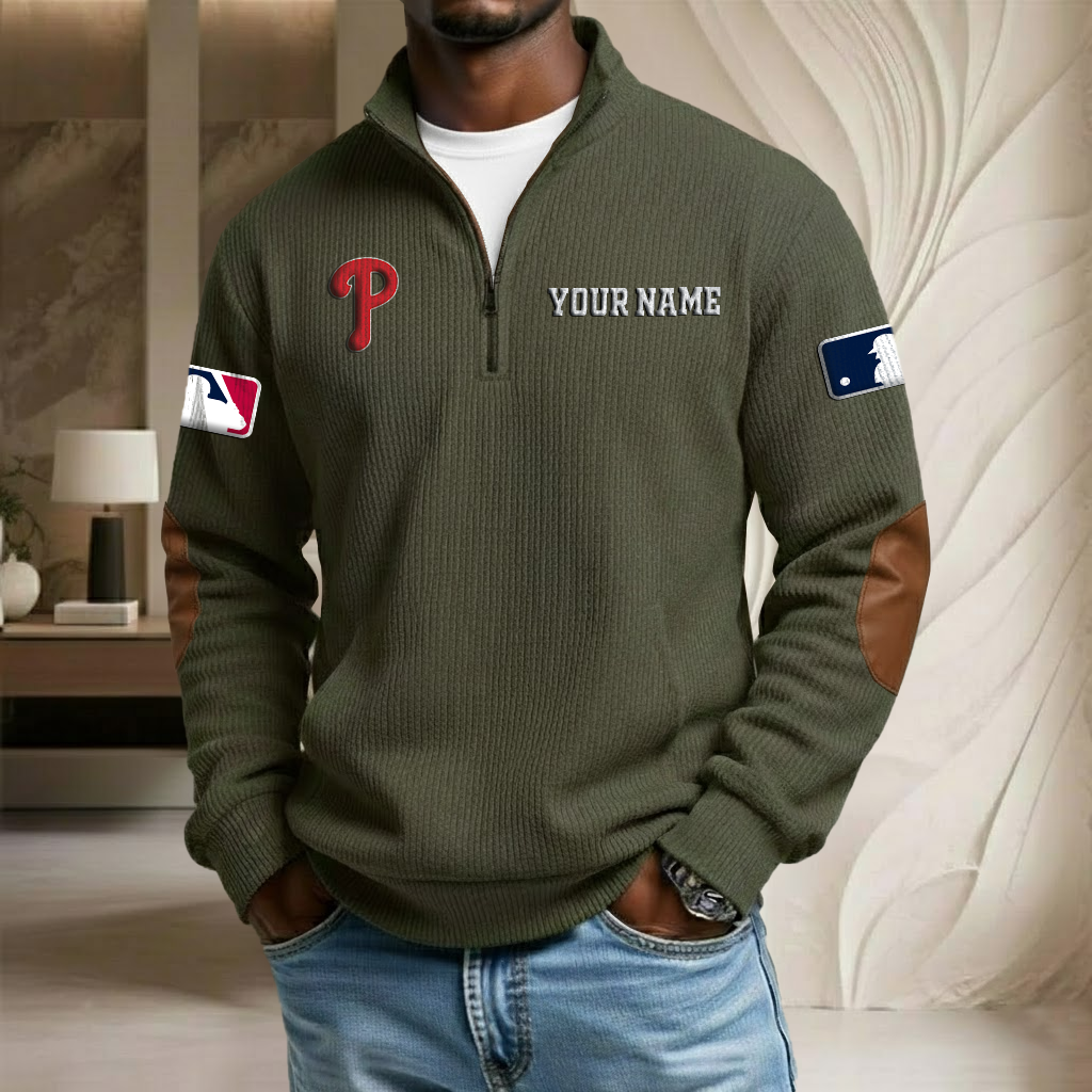 MLB x PHI Custom Name Stand Collar Half-zip Sweatshirt HLP HLPHUONG