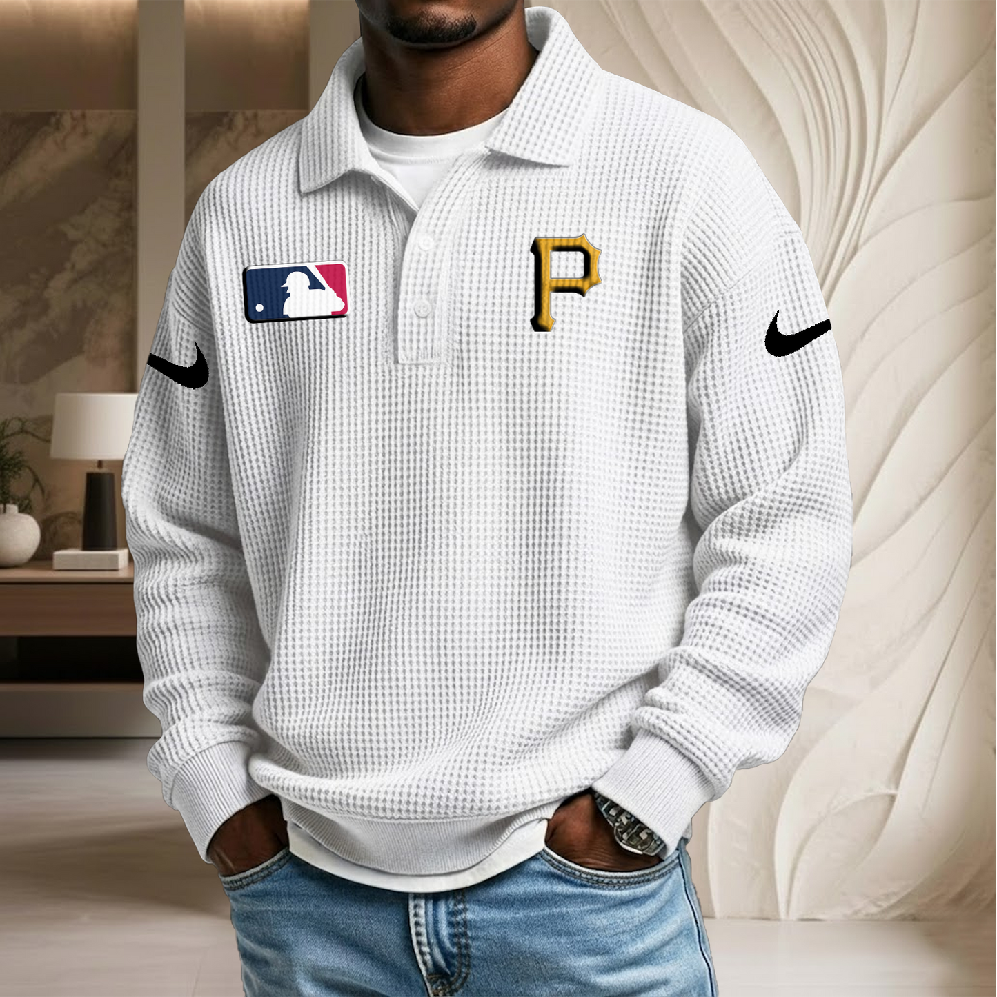 MLB x PIT Waffle Three Button Lapel Polo HLP HLPHUONG