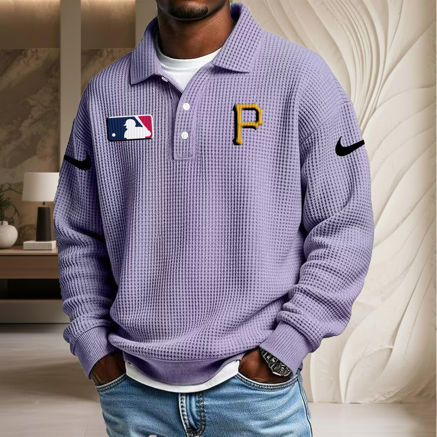 MLB x PIT Waffle Three Button Lapel Polo HLP HLPHUONG
