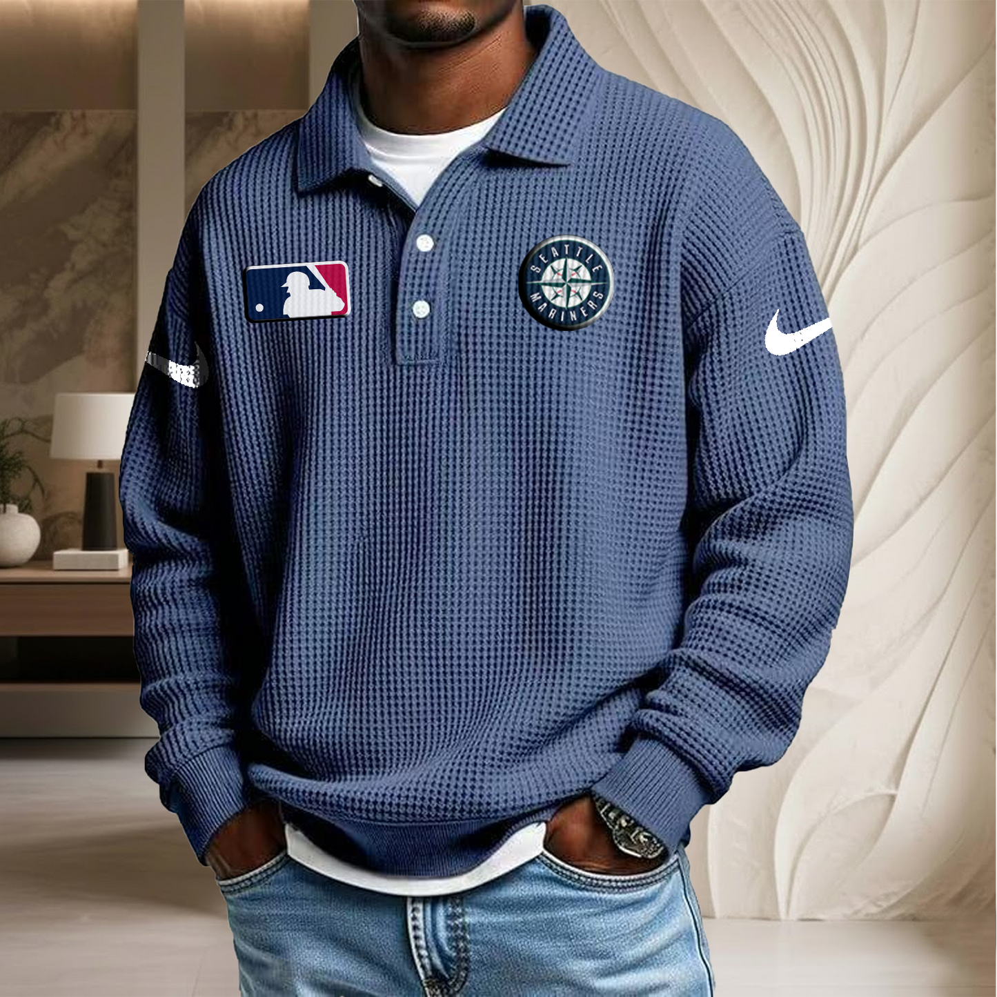 MLB x SEA Waffle Three Button Lapel Polo HLP HLPHUONG