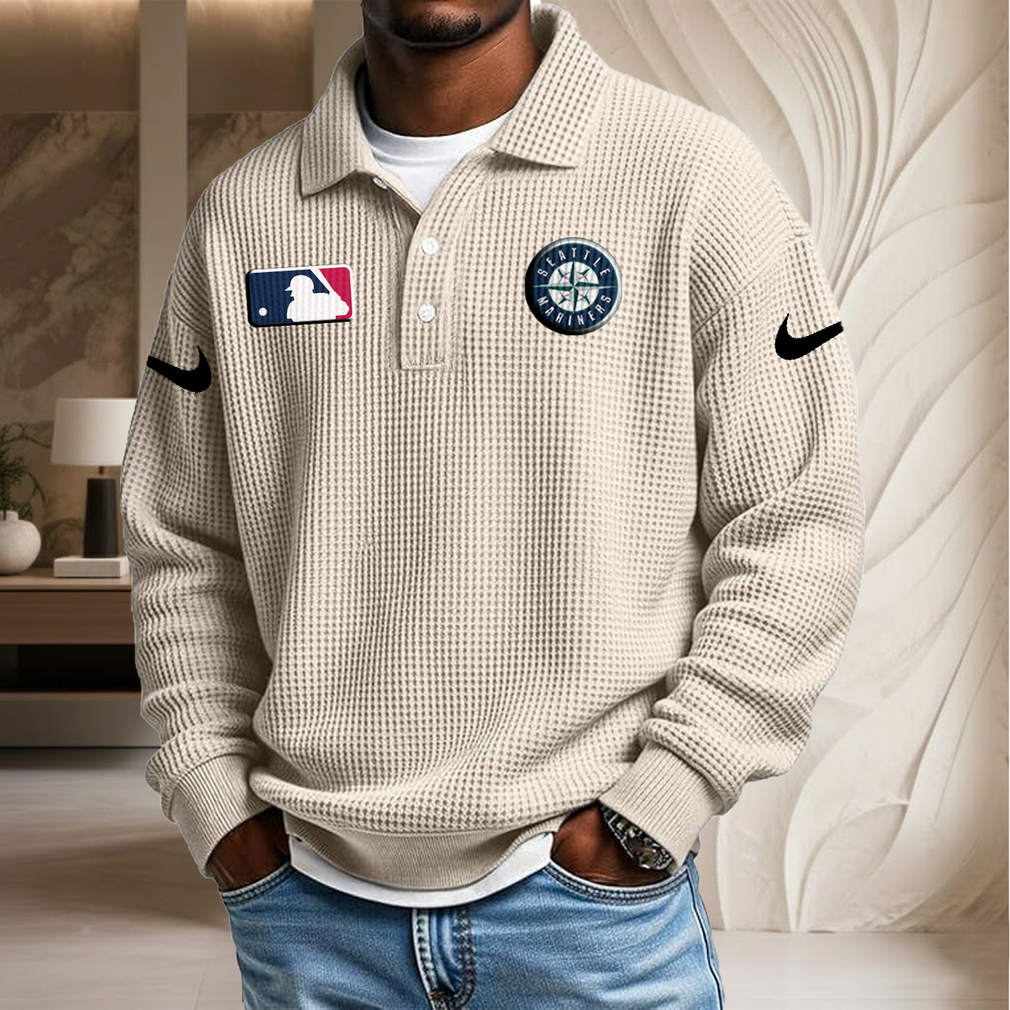 MLB x SEA Waffle Three Button Lapel Polo HLP HLPHUONG