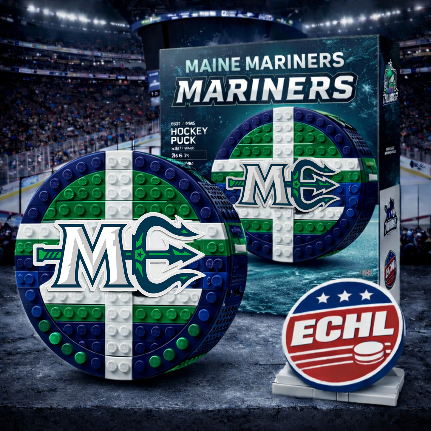 MNE x ECHL Hockey Puck Building Block Set NAK NHT