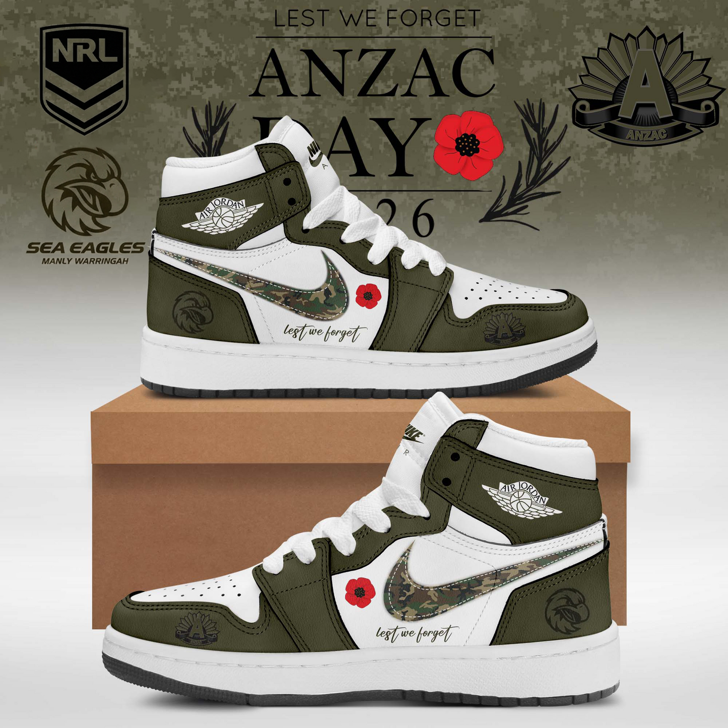 MWSE x NRL Anniversary Anzac Day Air Jordan Sneakers DDT LBN