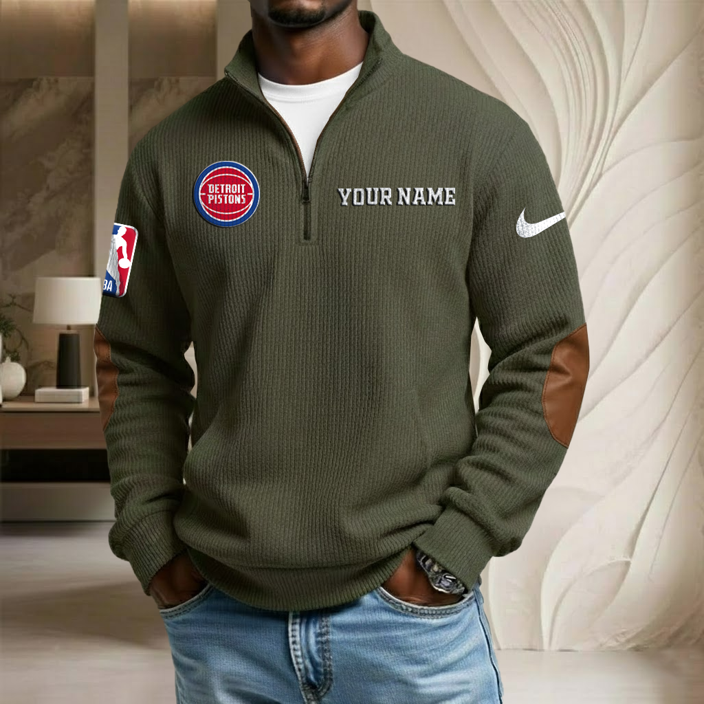 NBA x DET Custom Name Stand Collar Half-zip Sweatshirt HLP HLPHUONG