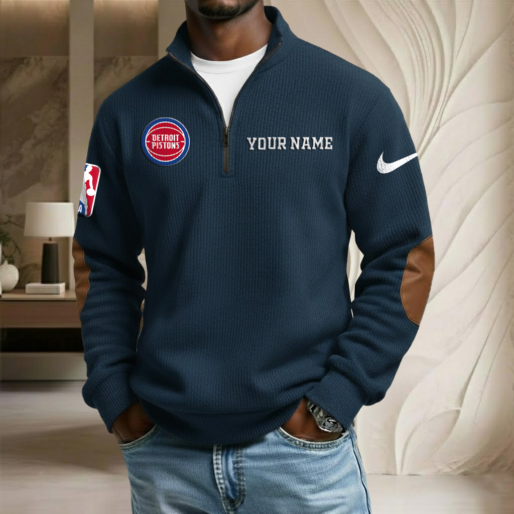 NBA x DET Custom Name Stand Collar Half-zip Sweatshirt HLP HLPHUONG
