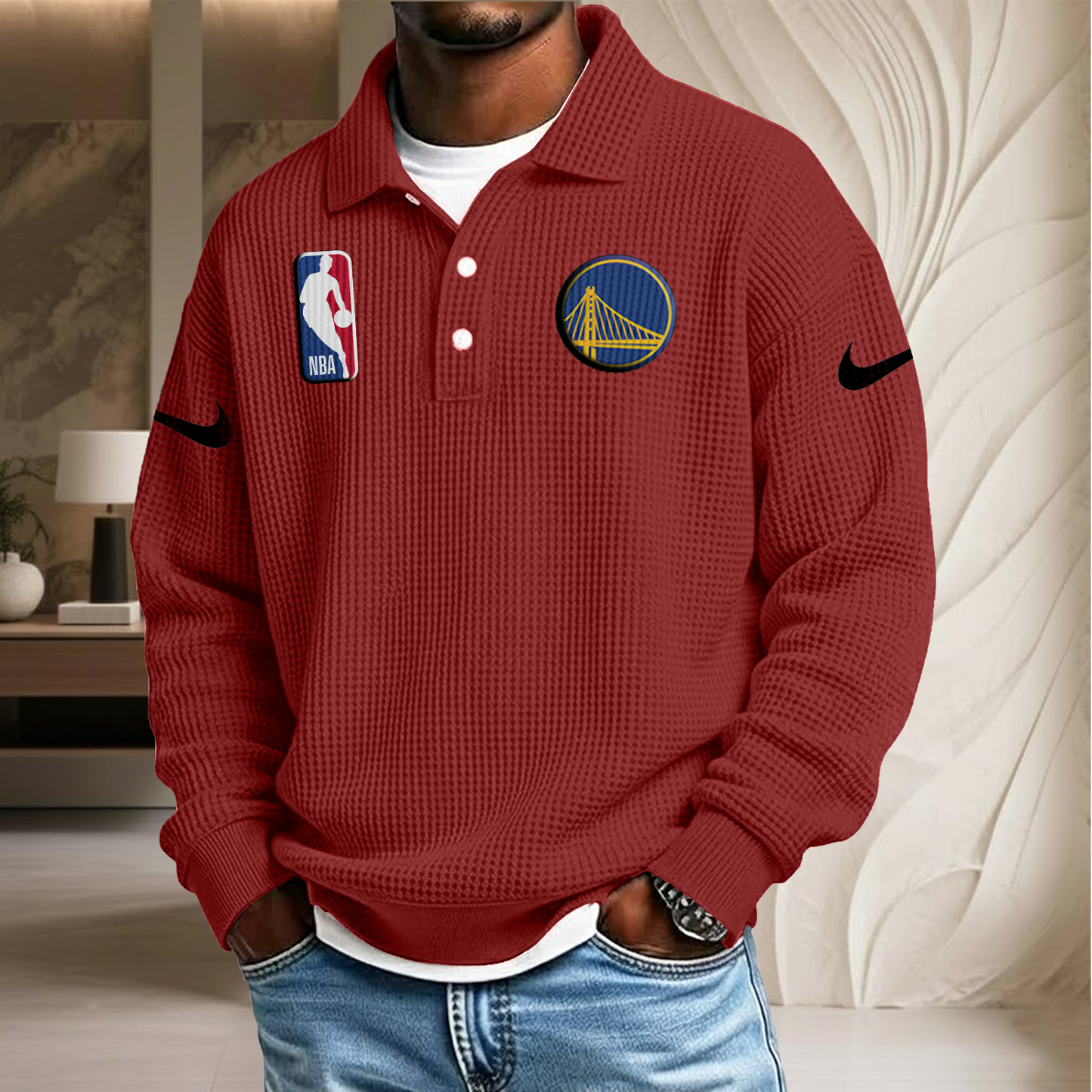 NBA x GSW Waffle Three Button Lapel Polo HLP HLPHUONG