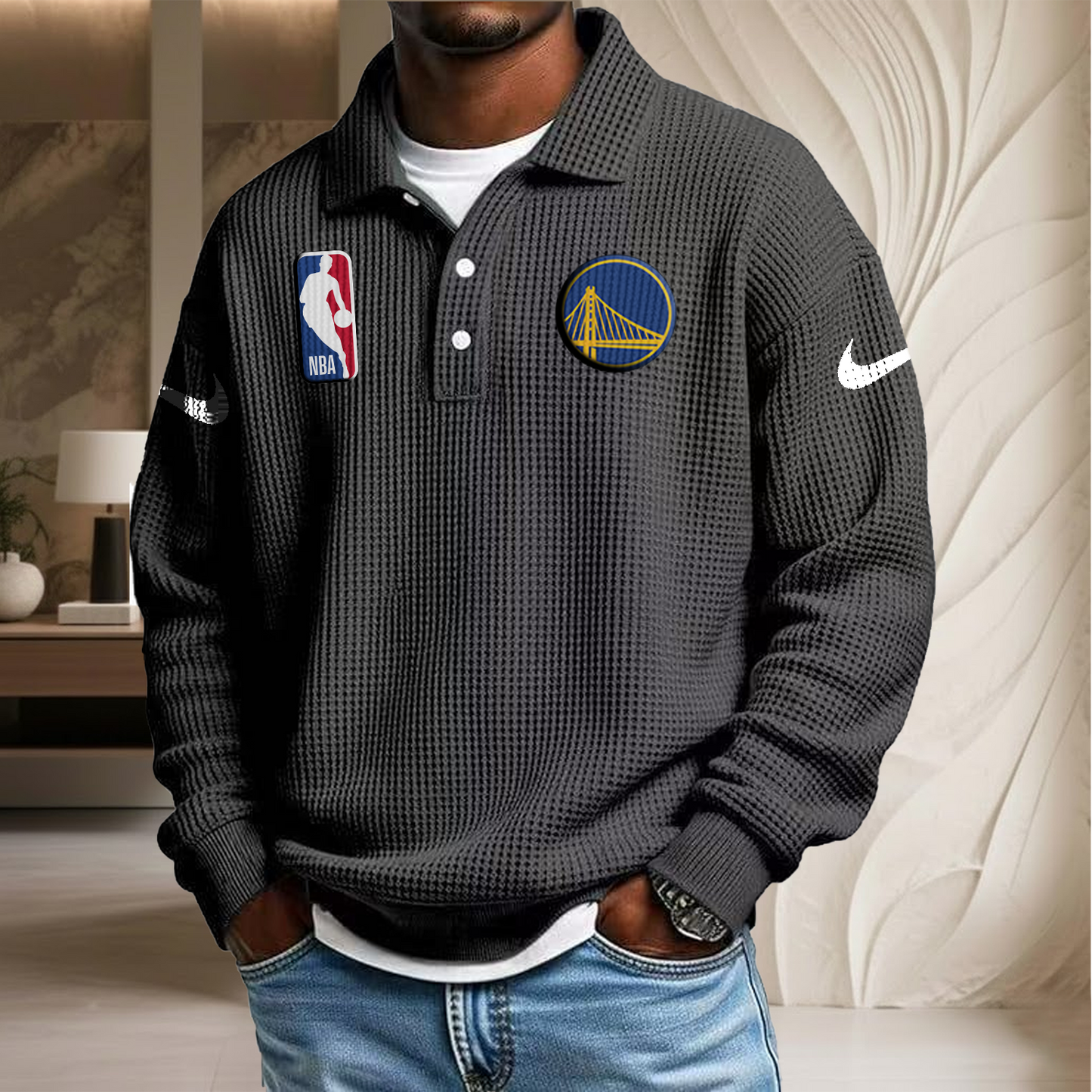 NBA x GSW Waffle Three Button Lapel Polo HLP HLPHUONG