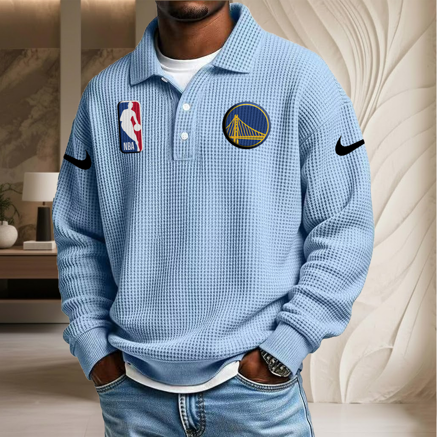 NBA x GSW Waffle Three Button Lapel Polo HLP HLPHUONG