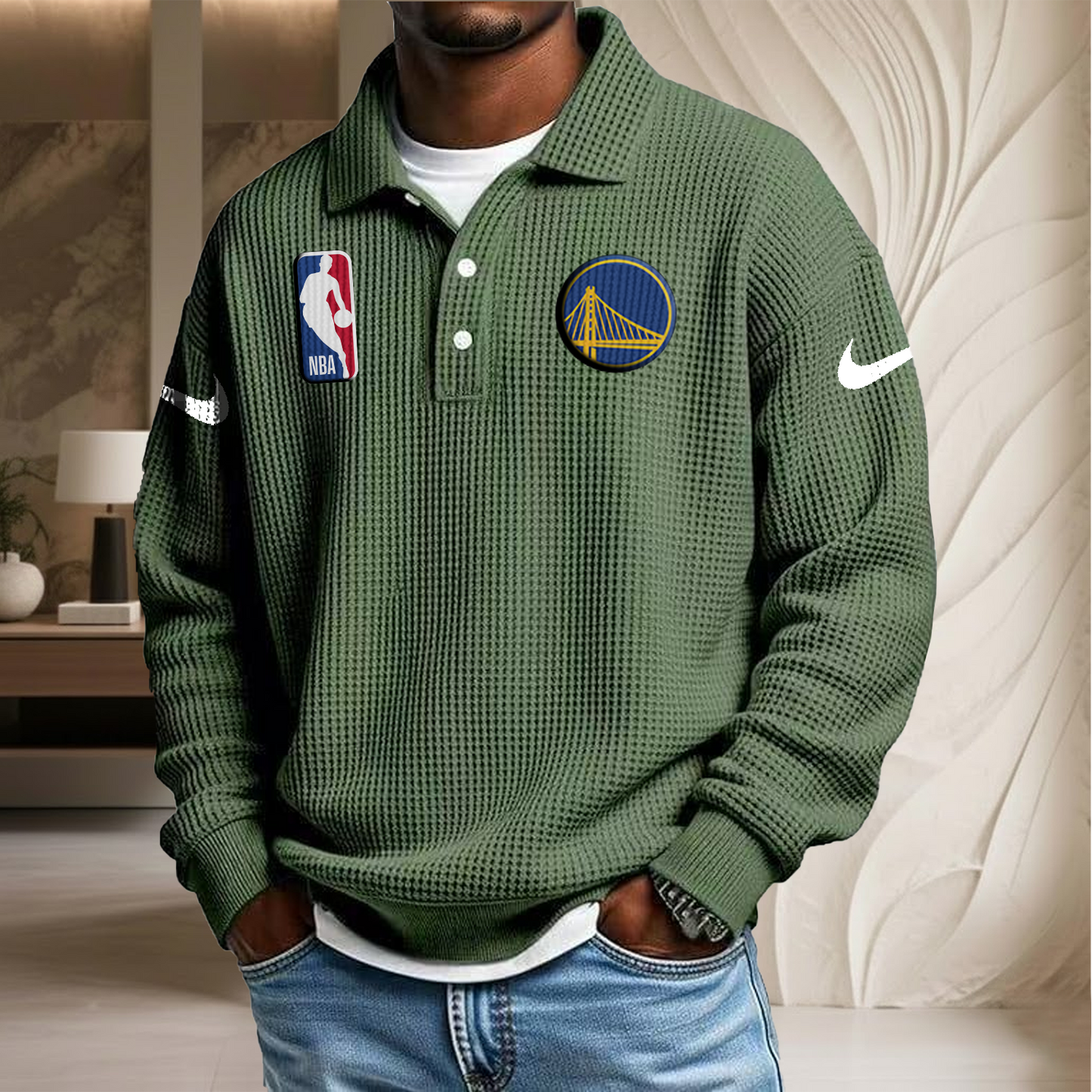 NBA x GSW Waffle Three Button Lapel Polo HLP HLPHUONG