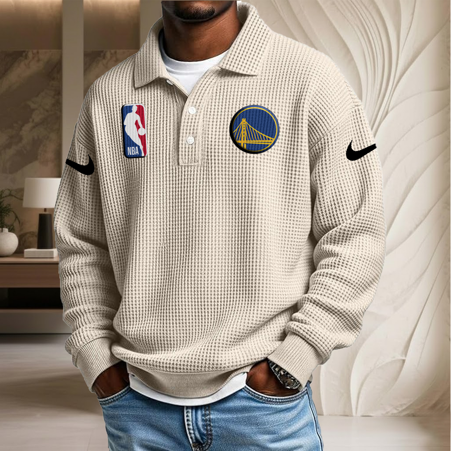 NBA x GSW Waffle Three Button Lapel Polo HLP HLPHUONG