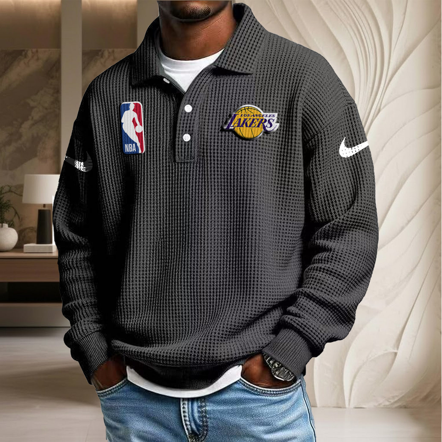 NBA x LAL Waffle Three Button Lapel Polo HLP HLPHUONG