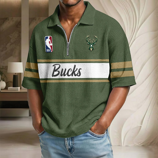NBA x MB Basketball Waffle Half-Zip Polo Shirt HLP HLPHUONG