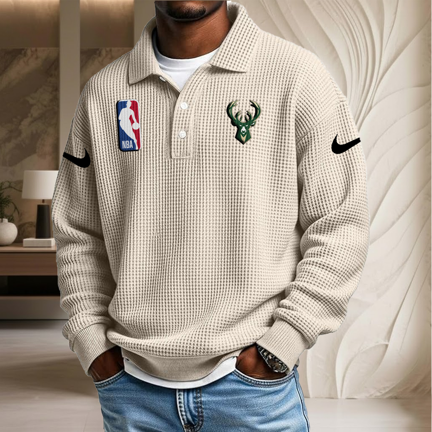 NBA x MB Waffle Three Button Lapel Polo HLP HLPHUONG