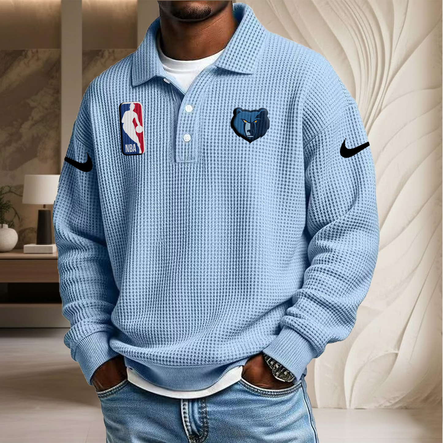 NBA x MG Waffle Three Button Lapel Polo HLP HLPHUONG
