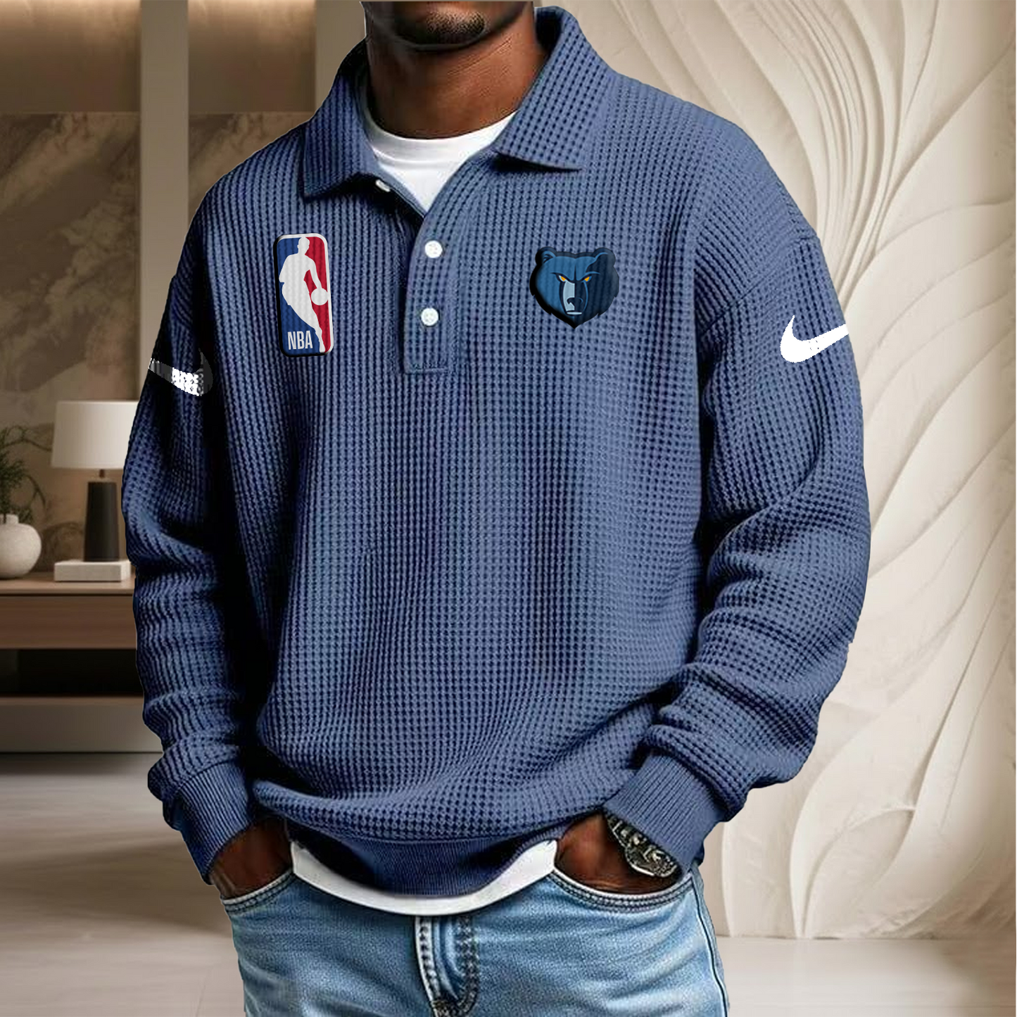 NBA x MG Waffle Three Button Lapel Polo HLP HLPHUONG