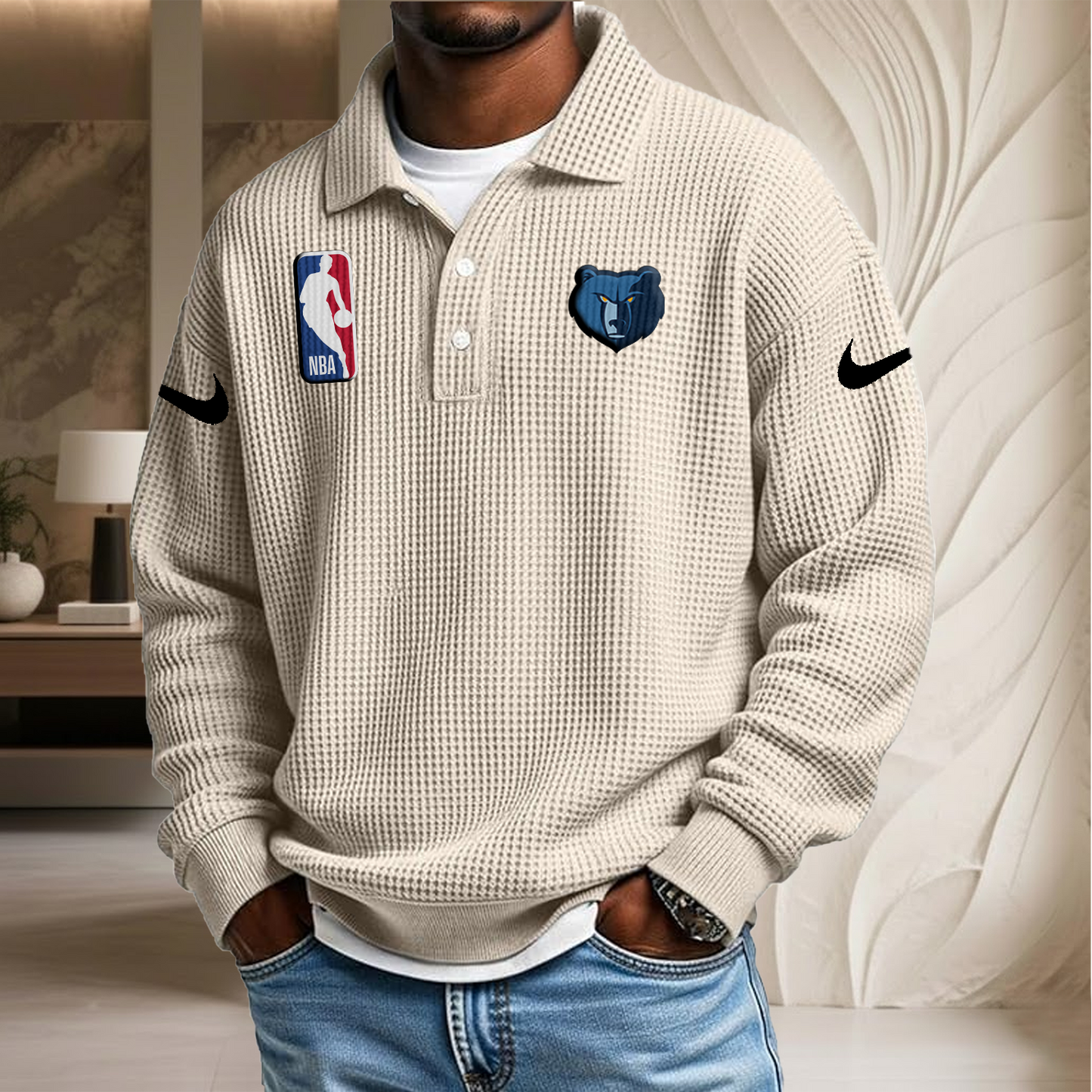NBA x MG Waffle Three Button Lapel Polo HLP HLPHUONG