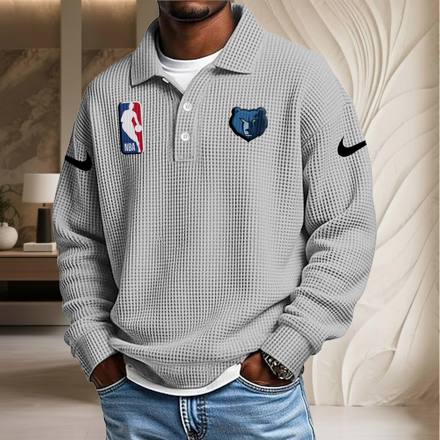 NBA x MG Waffle Three Button Lapel Polo HLP HLPHUONG