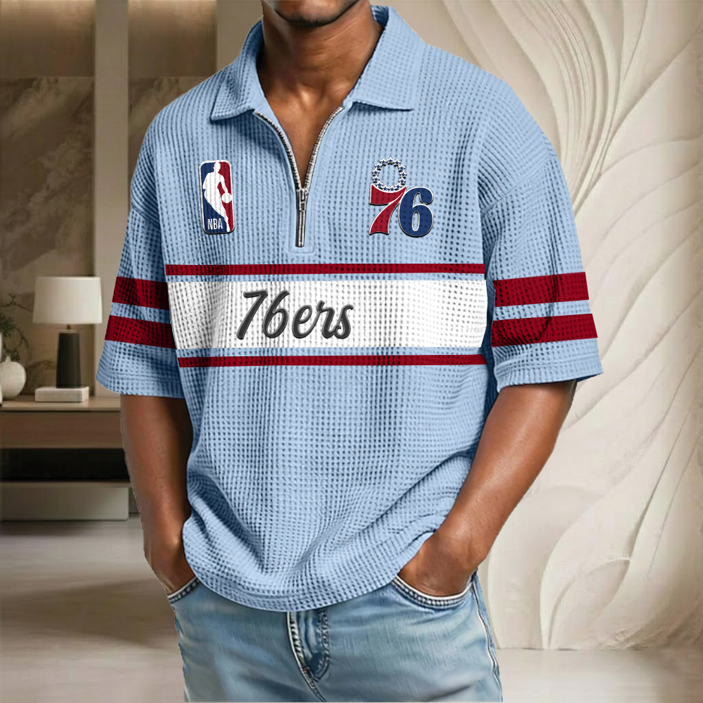 NBA x P76 Basketball Waffle Half-Zip Polo Shirt HLP HLPHUONG