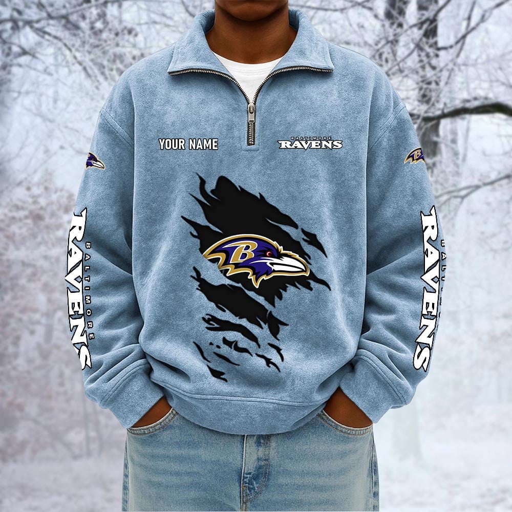 NFL x BAL Custom Name Half-zip Collar Suede Sweatshirt HLP HLPHUONG