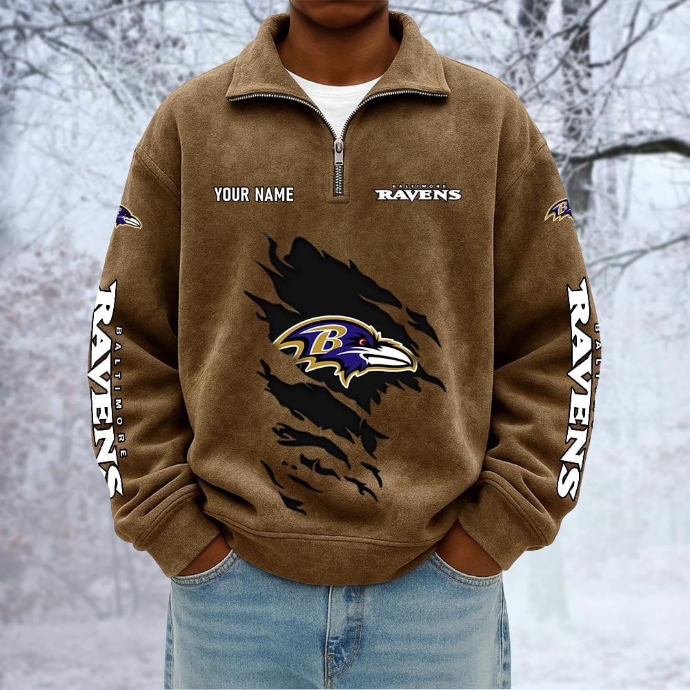 NFL x BAL Custom Name Half-zip Collar Suede Sweatshirt HLP HLPHUONG