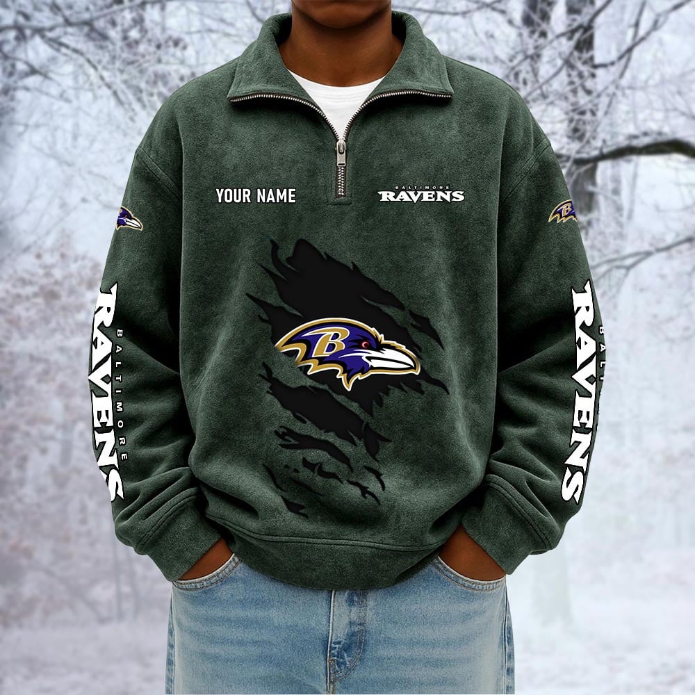 NFL x BAL Custom Name Half-zip Collar Suede Sweatshirt HLP HLPHUONG