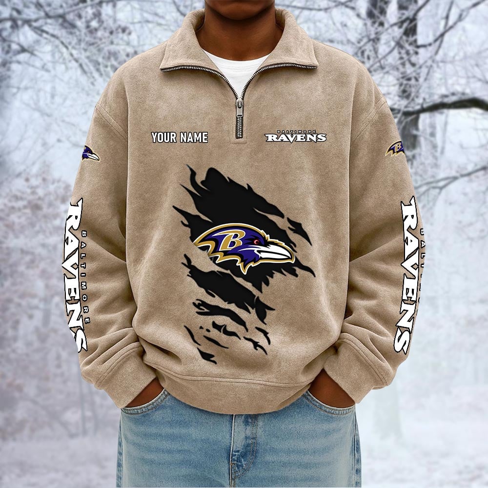 NFL x BAL Custom Name Half-zip Collar Suede Sweatshirt HLP HLPHUONG