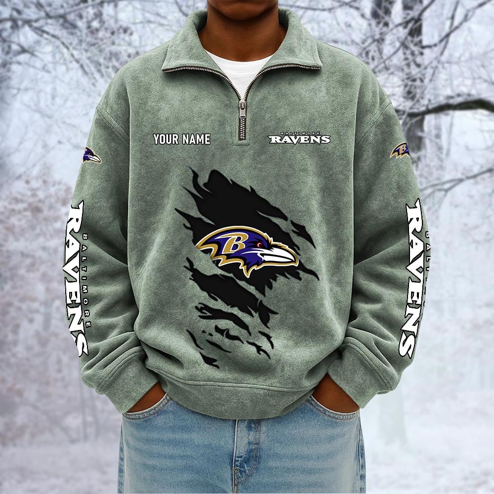 NFL x BAL Custom Name Half-zip Collar Suede Sweatshirt HLP HLPHUONG