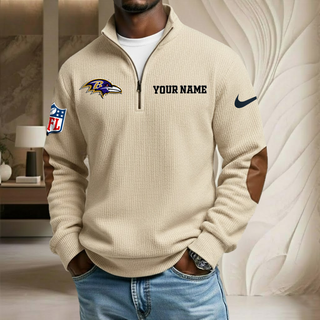 NFL x BAL Custom Name Stand Collar Half-zip Sweatshirt HLP HLPHUONG