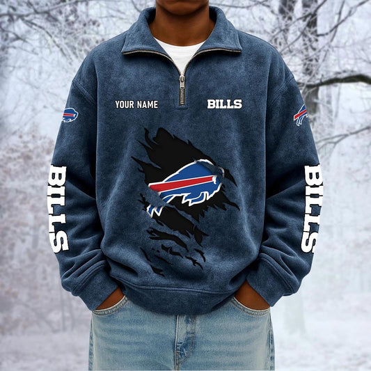 NFL x BUF Custom Name Half-zip Collar Suede Sweatshirt HLP HLPHUONG