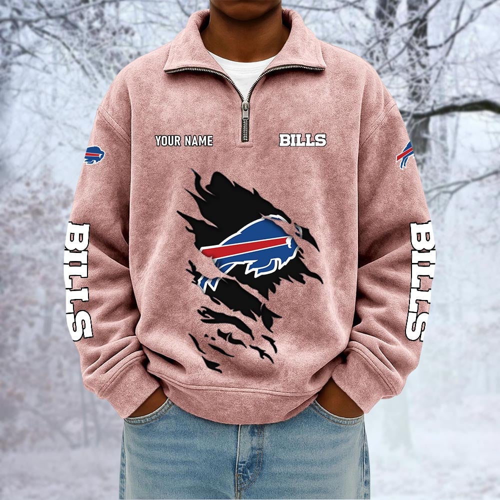 NFL x BUF Custom Name Half-zip Collar Suede Sweatshirt HLP HLPHUONG