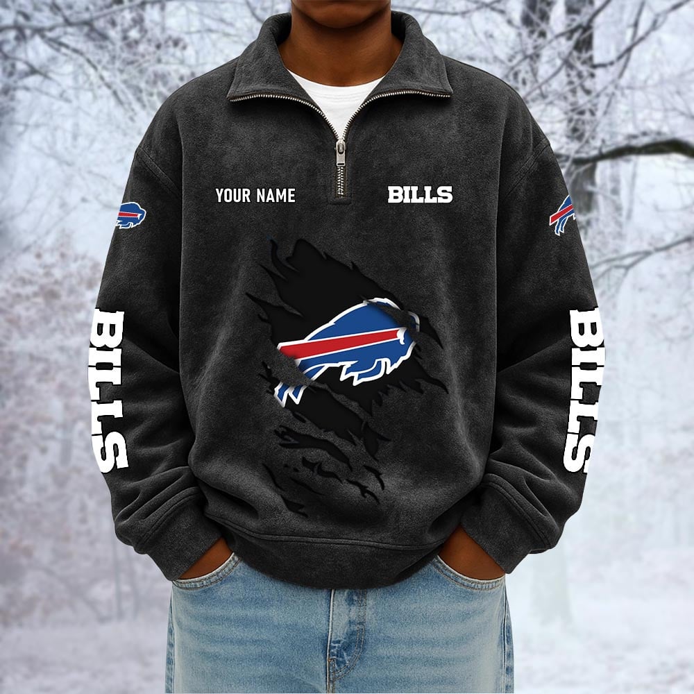 NFL x BUF Custom Name Half-zip Collar Suede Sweatshirt HLP HLPHUONG