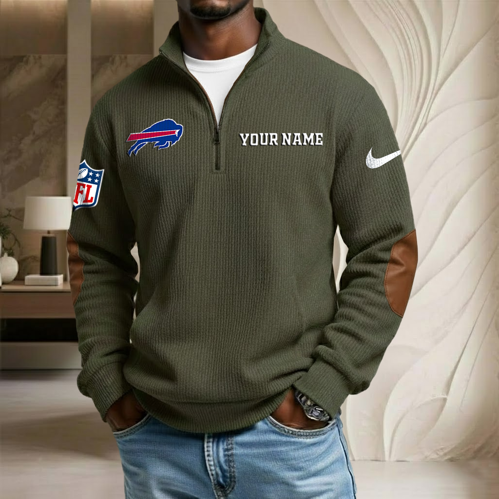 NFL x BUF Custom Name Stand Collar Half-zip Sweatshirt HLP HLPHUONG