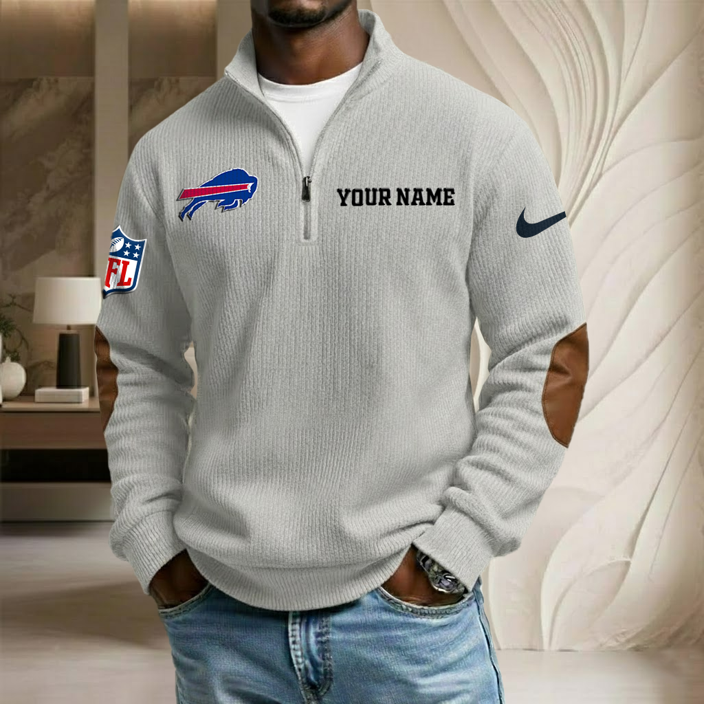NFL x BUF Custom Name Stand Collar Half-zip Sweatshirt HLP HLPHUONG