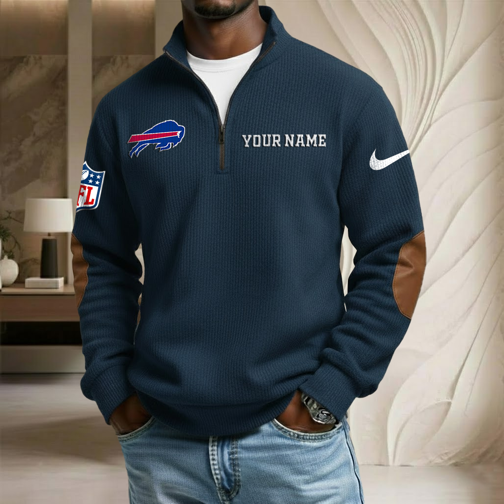 NFL x BUF Custom Name Stand Collar Half-zip Sweatshirt HLP HLPHUONG
