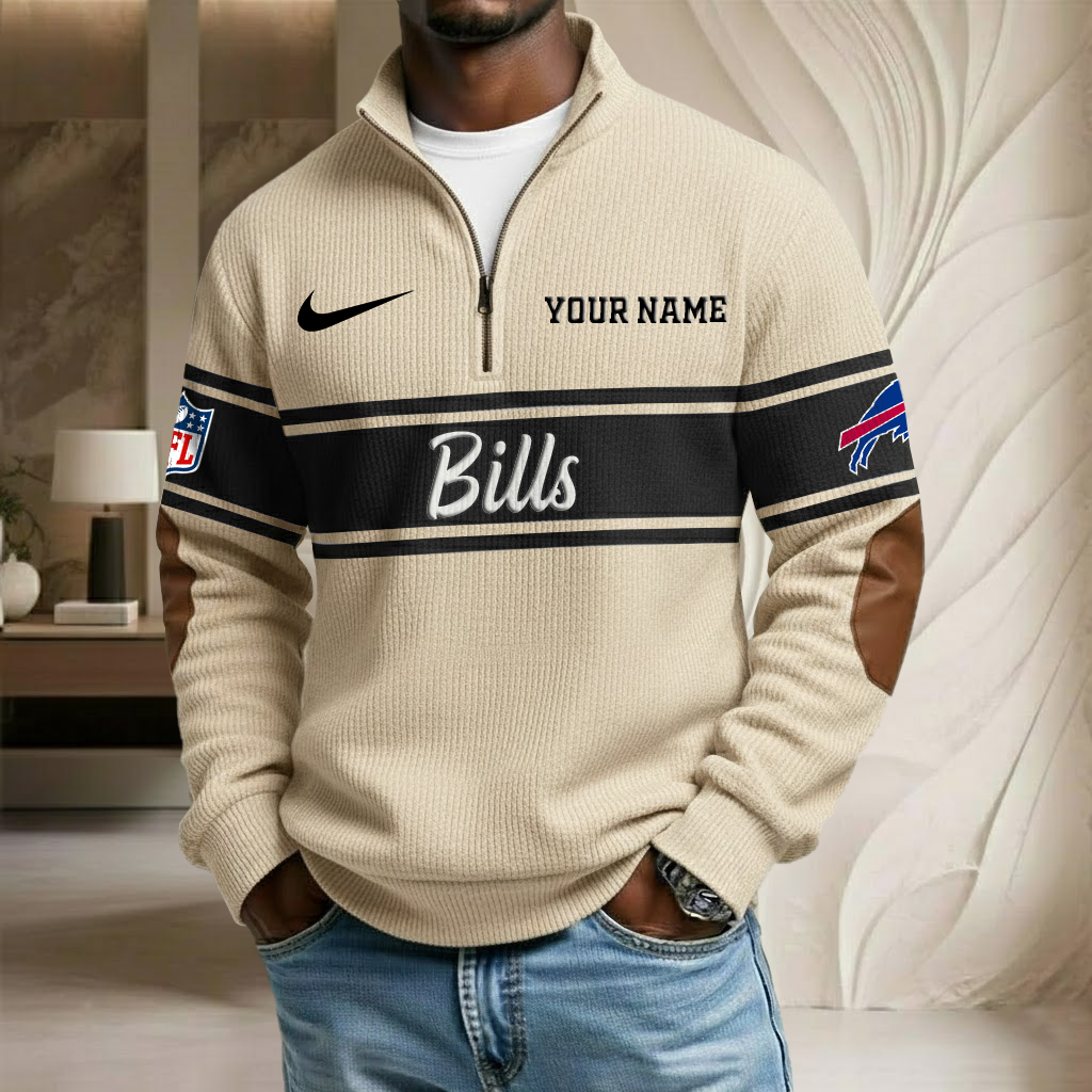 NFL x BUF Custom Name Stand Collar Half-zip Sweatshirt HLP HLPHUONG