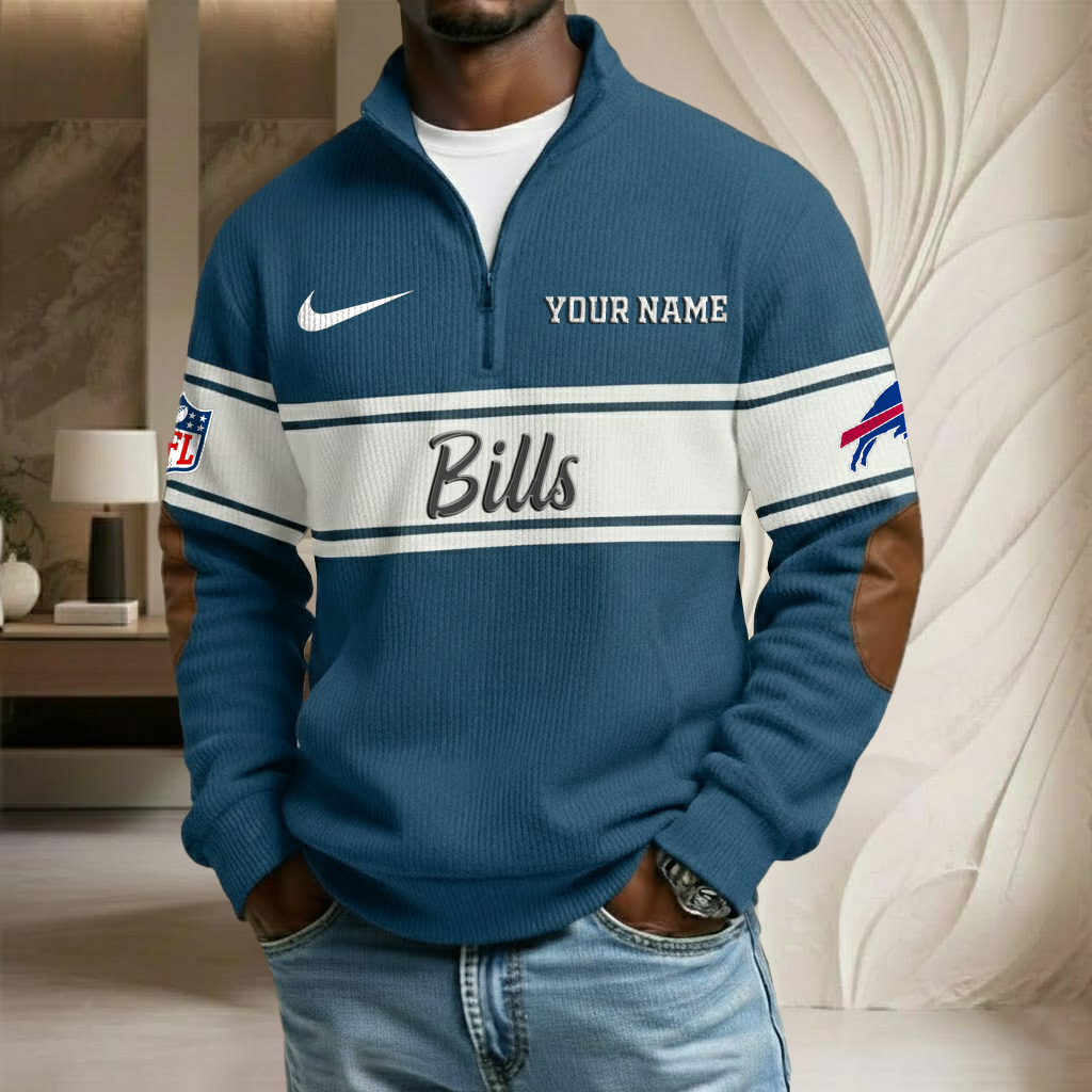 NFL x BUF Custom Name Stand Collar Half-zip Sweatshirt HLP HLPHUONG