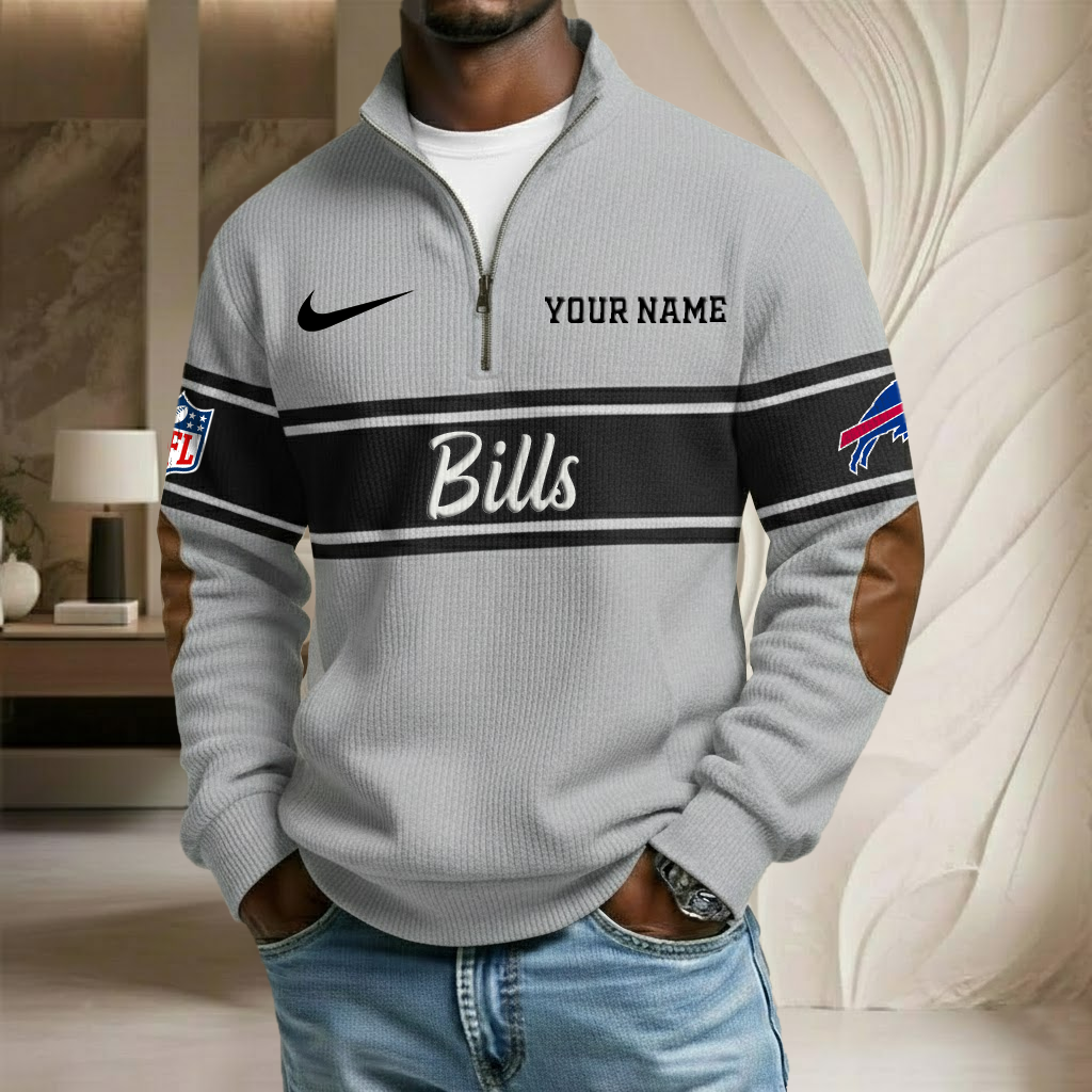 NFL x BUF Custom Name Stand Collar Half-zip Sweatshirt HLP HLPHUONG