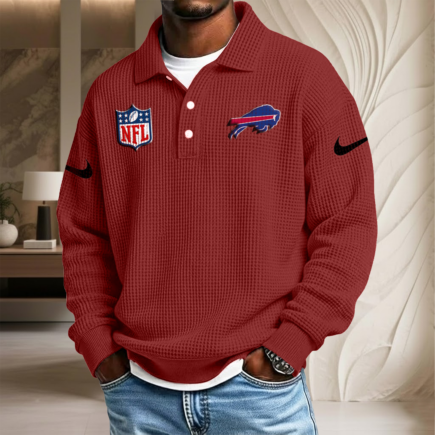 NFL x BUF Waffle Three Button Lapel Polo HLP HLPHUONG