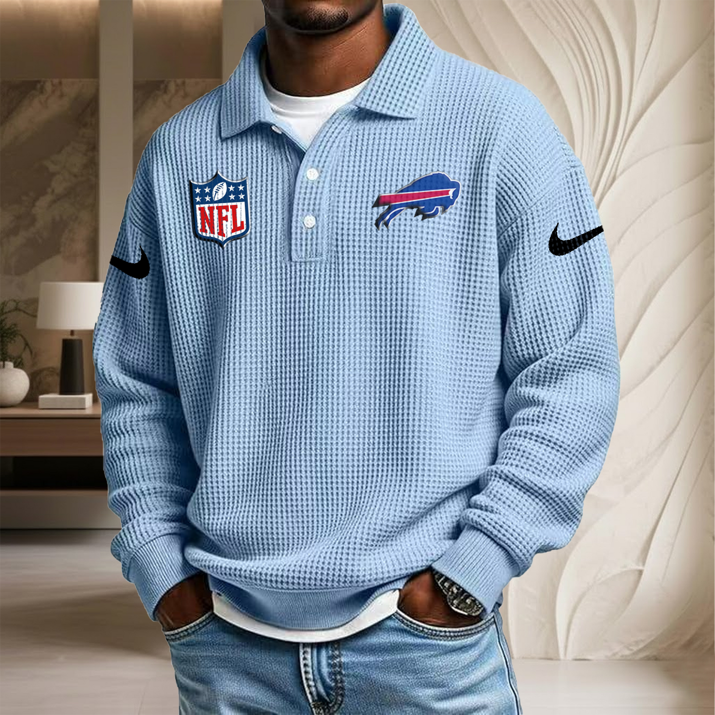 NFL x BUF Waffle Three Button Lapel Polo HLP HLPHUONG