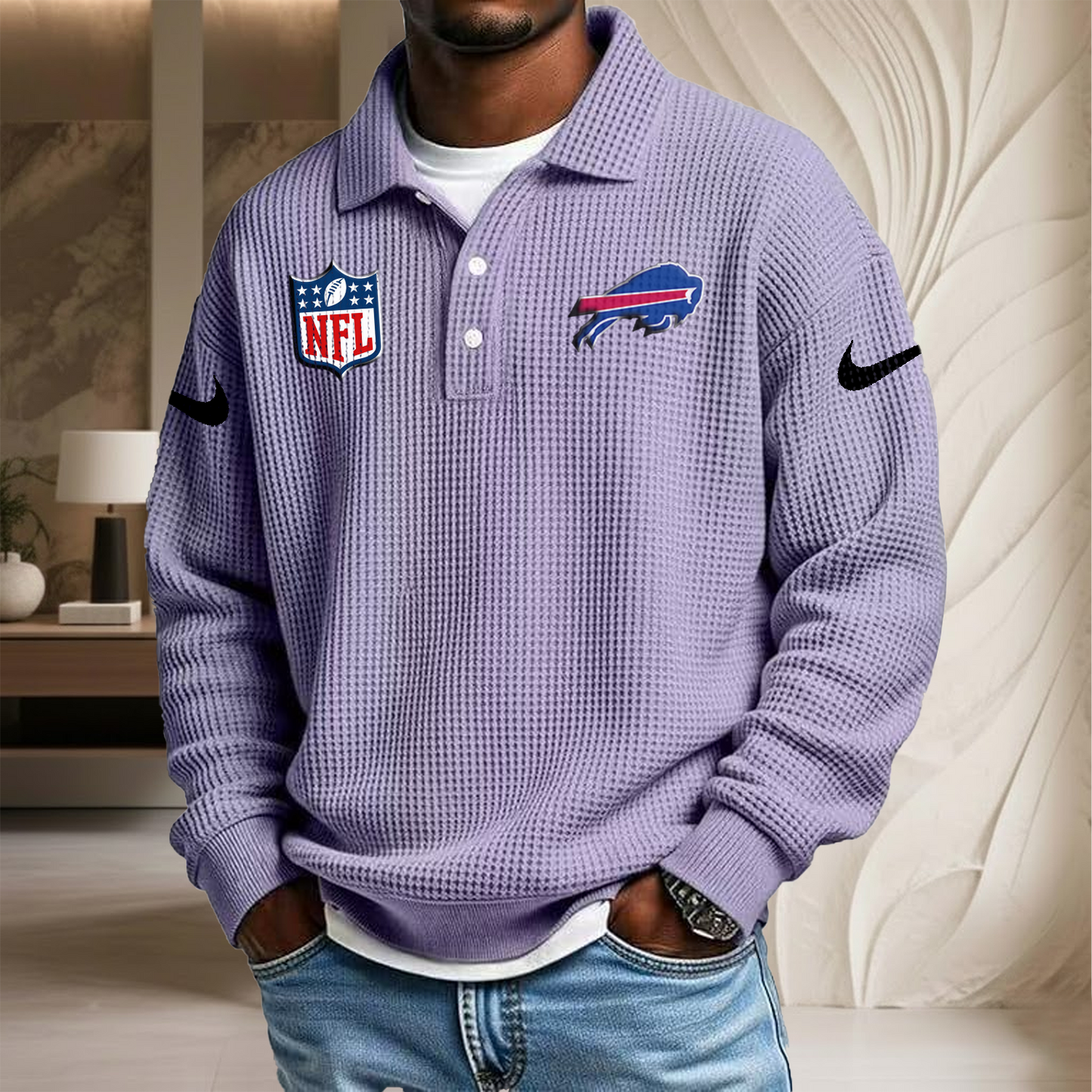 NFL x BUF Waffle Three Button Lapel Polo HLP HLPHUONG