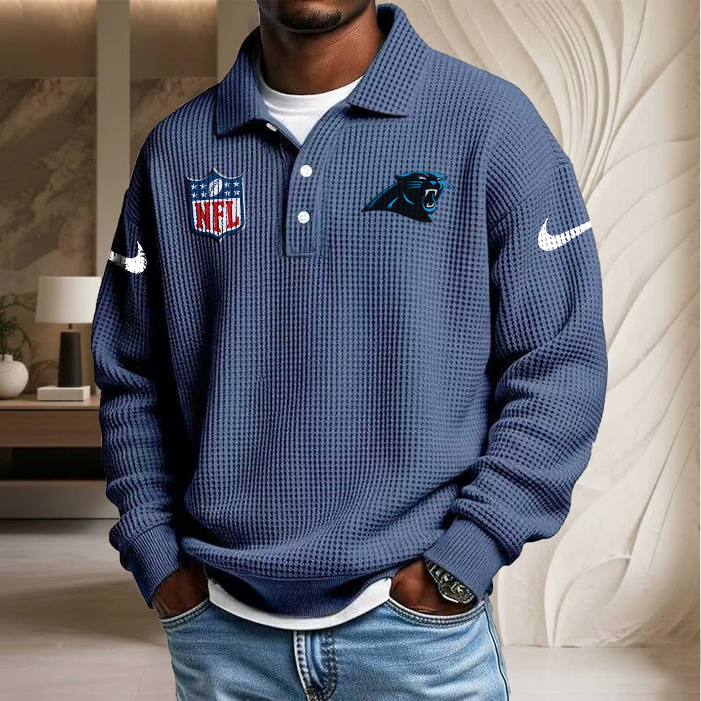 NFL x CAR Waffle Three Button Lapel Polo HLP HLPHUONG