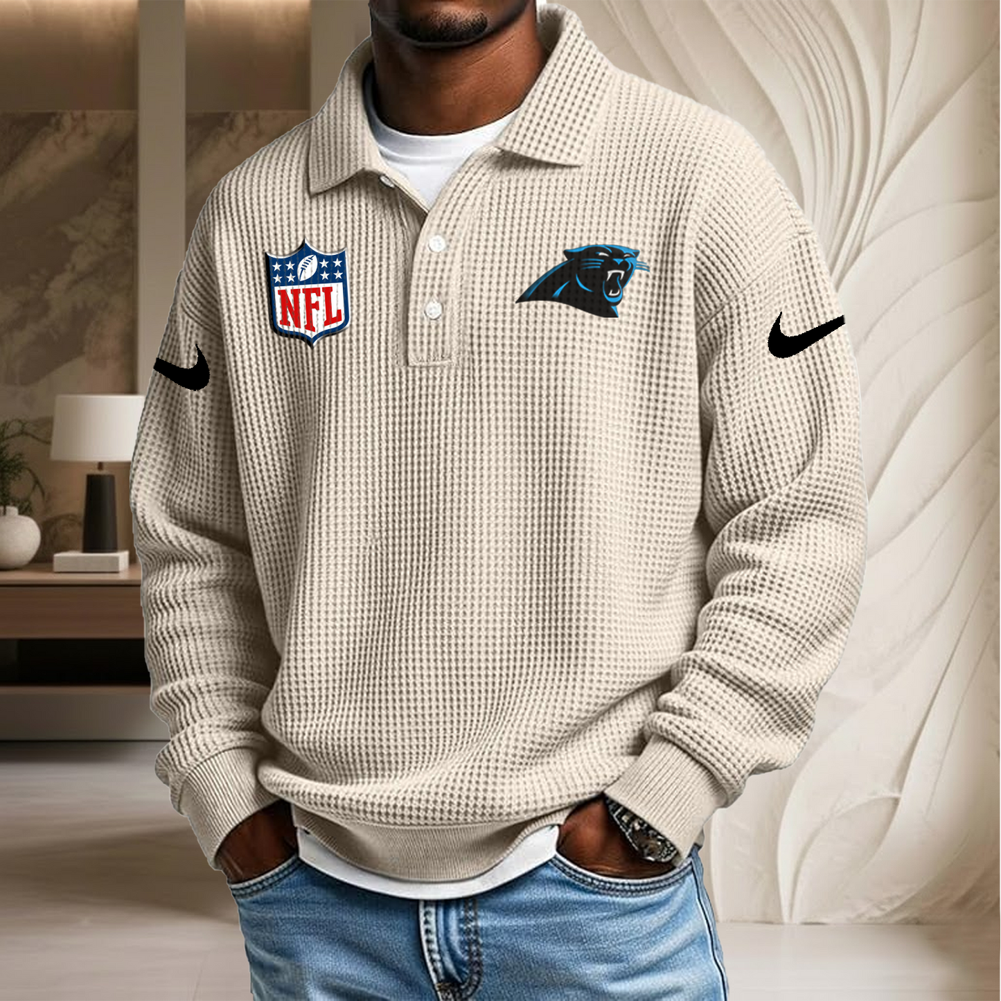 NFL x CAR Waffle Three Button Lapel Polo HLP HLPHUONG